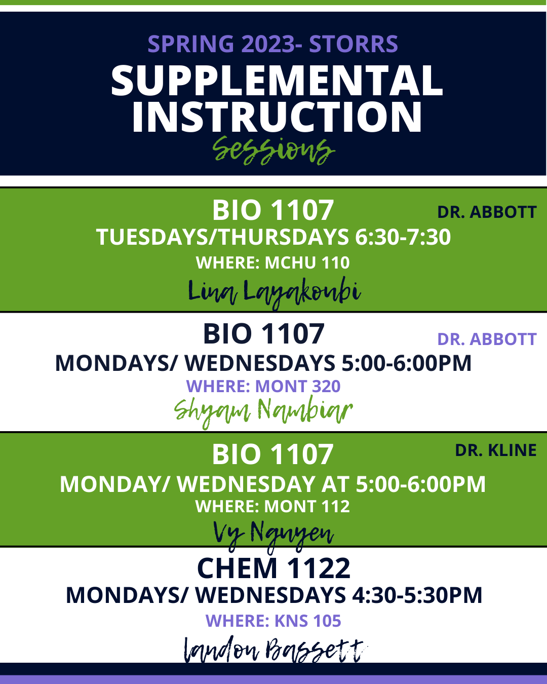 Spring 2023 Supplemental Instruction Sessions